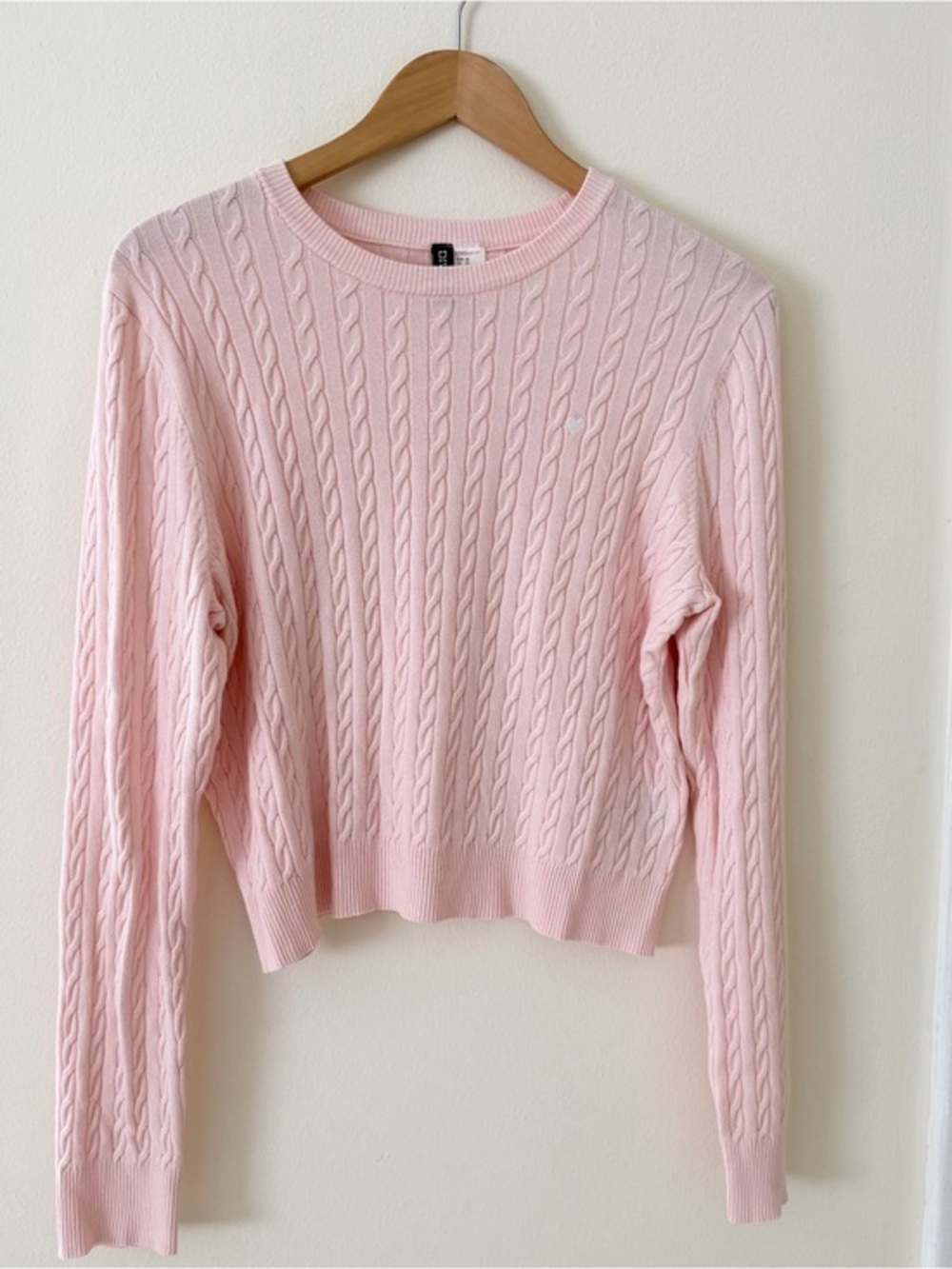 H&M Light Pink Cable Knit Crewneck Sweater